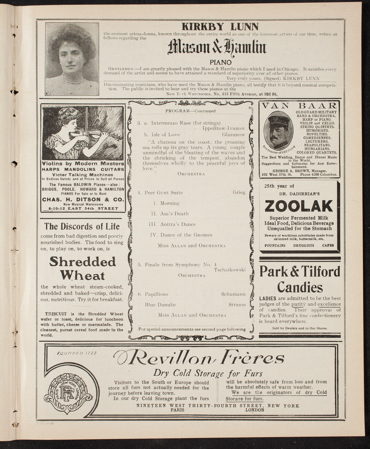 Maud Allan with The Russian Symphony Orchestra, March 10, 1910, program page 7