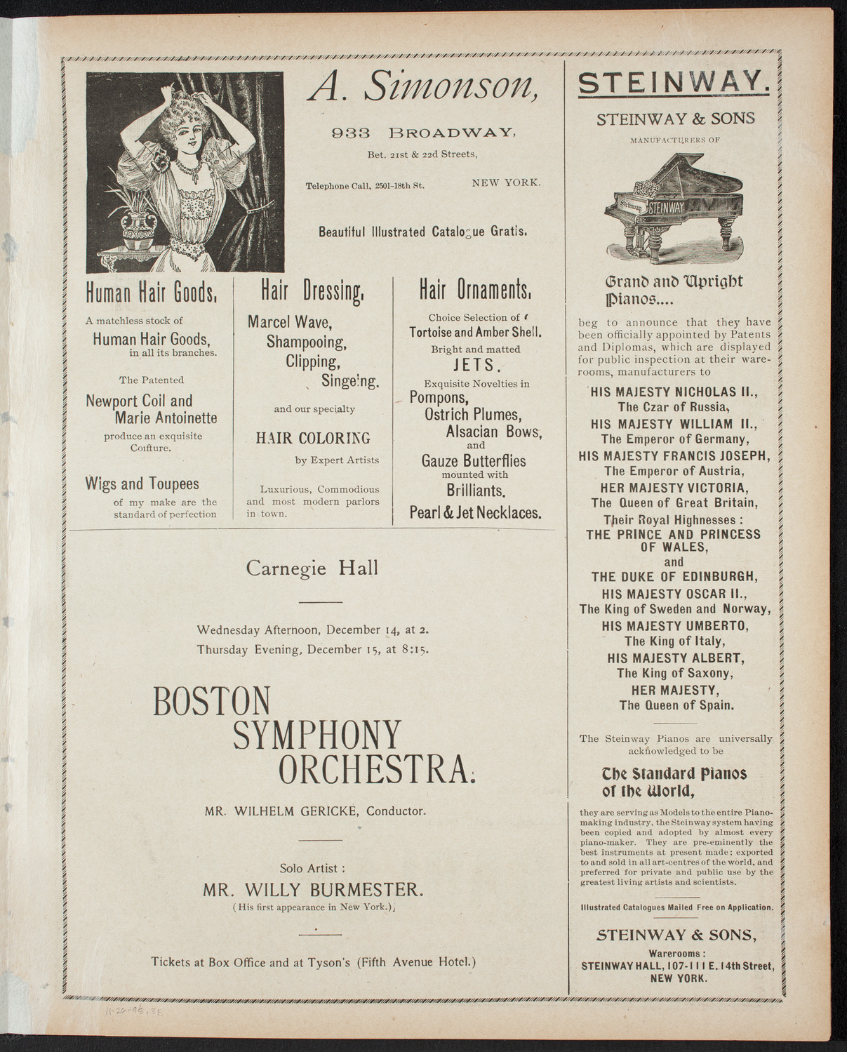 New York Philharmonic, November 26, 1898, program page 5