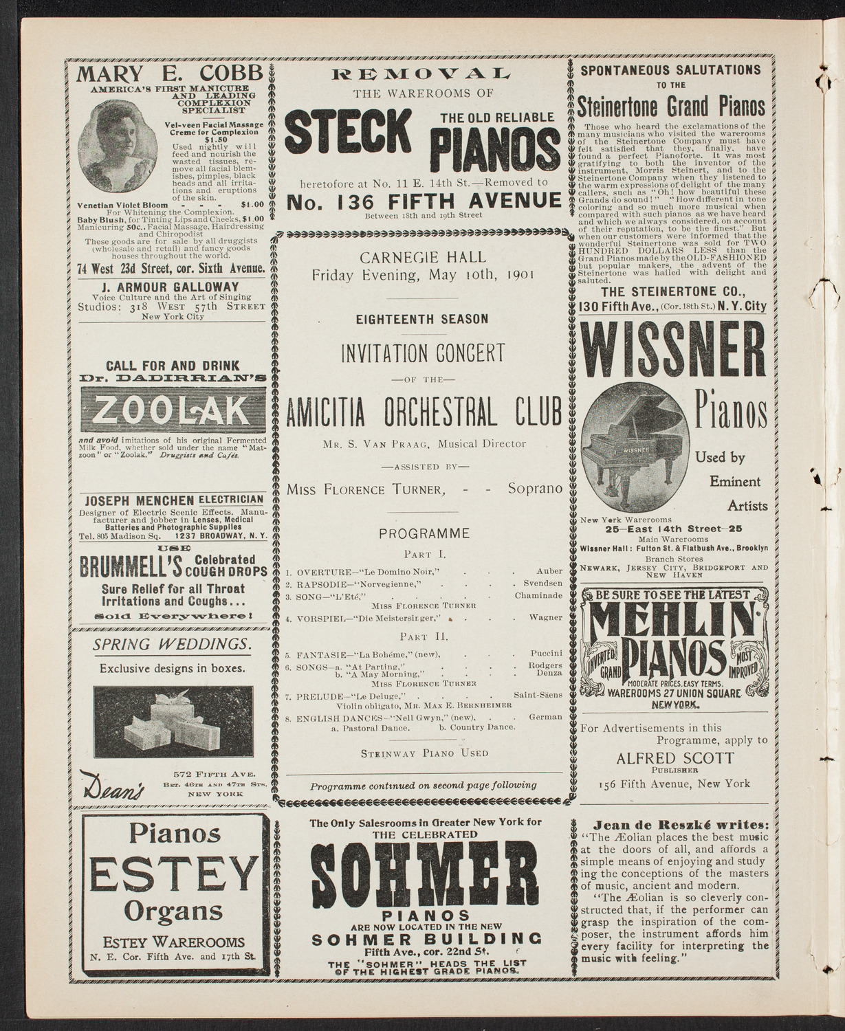 Amicitia Orchestral Club, May 10, 1901, program page 4