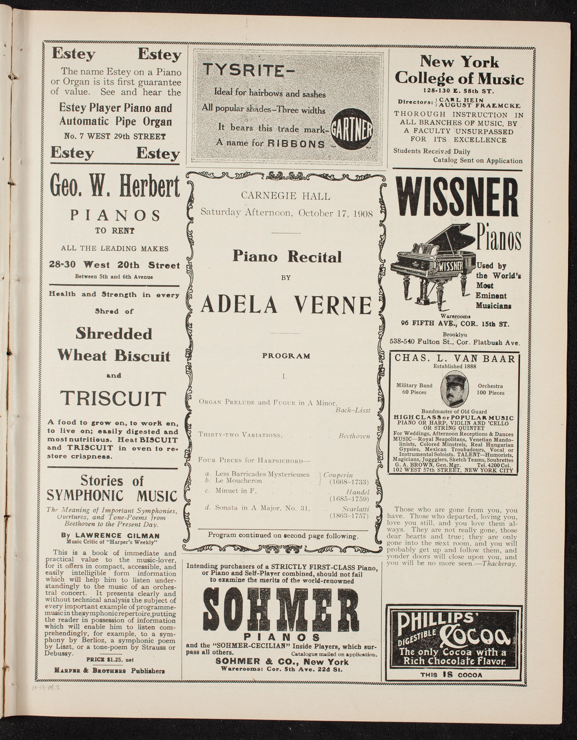 Adela Verne, Piano, October 17, 1908, program page 5