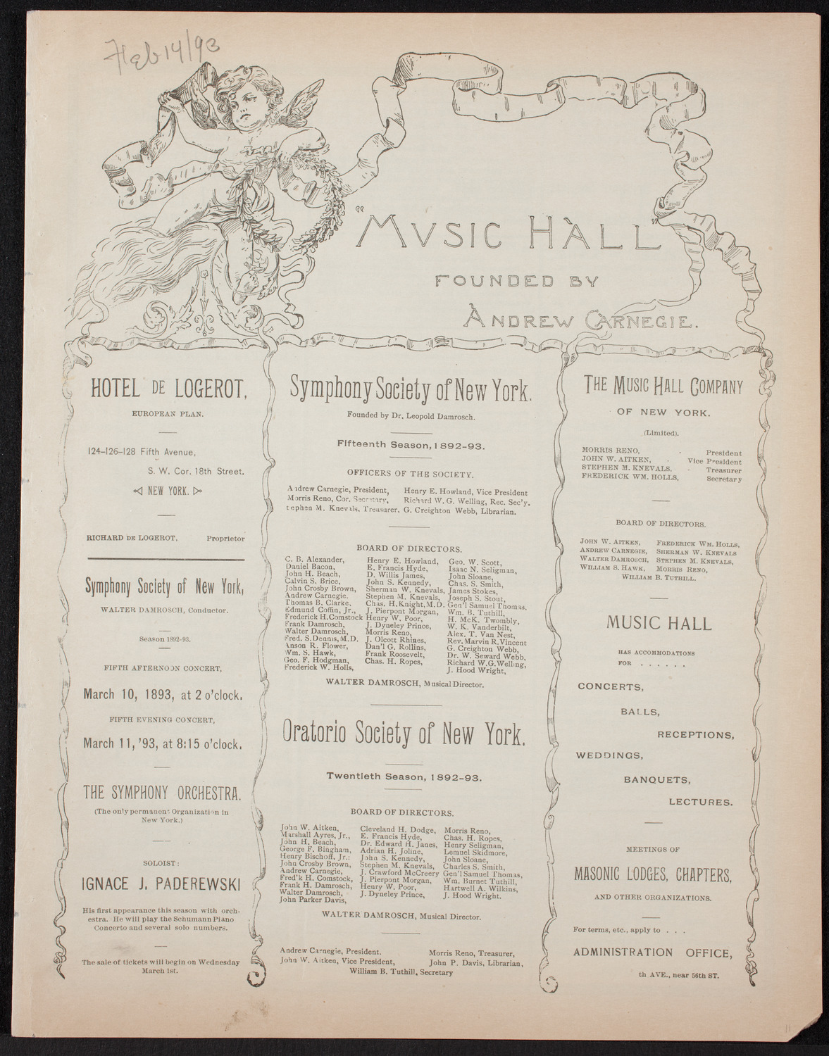 Benefit: German Poliklinik, February 14, 1893, program page 1