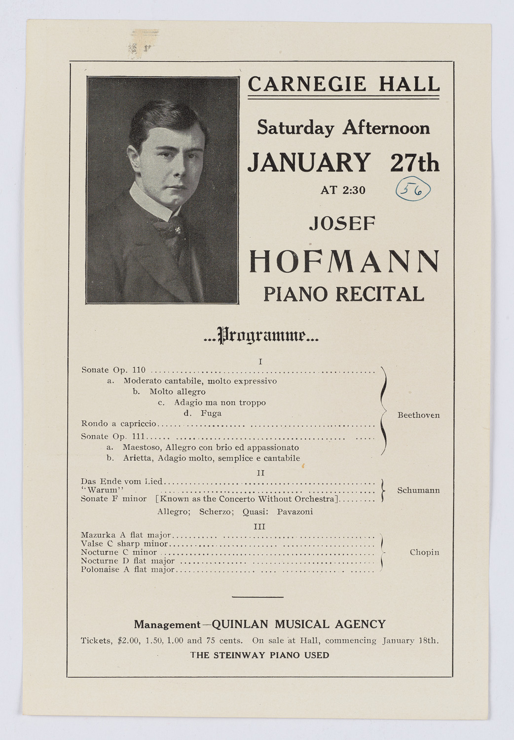 Josef Hofmann, January 27, 1912