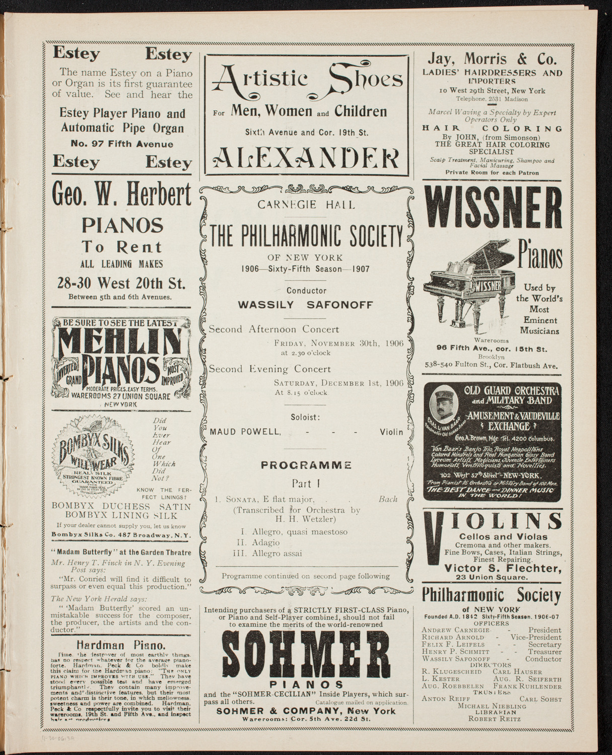New York Philharmonic, November 30, 1906, program page 5