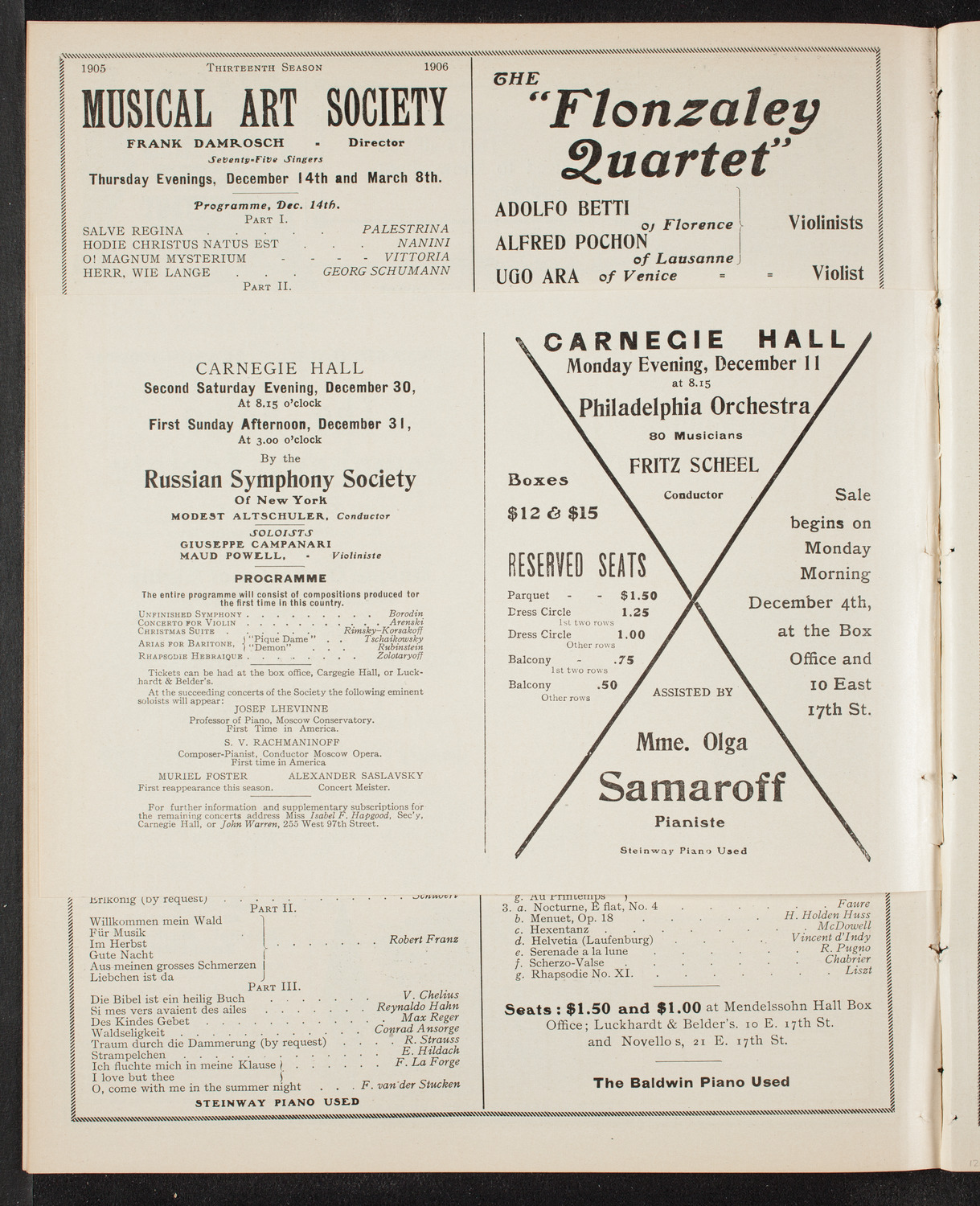 New York Philharmonic, December 1, 1905, program page 12