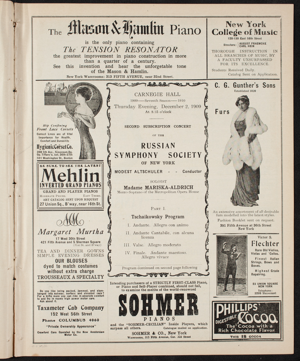 Russian Symphony Society of New York, December 2, 1909, program page 5