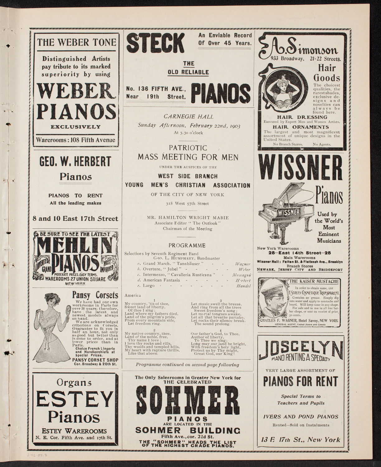 Meeting: YMCA/ Patriotic Mass Meeting for Men, February 22, 1903, program page 5