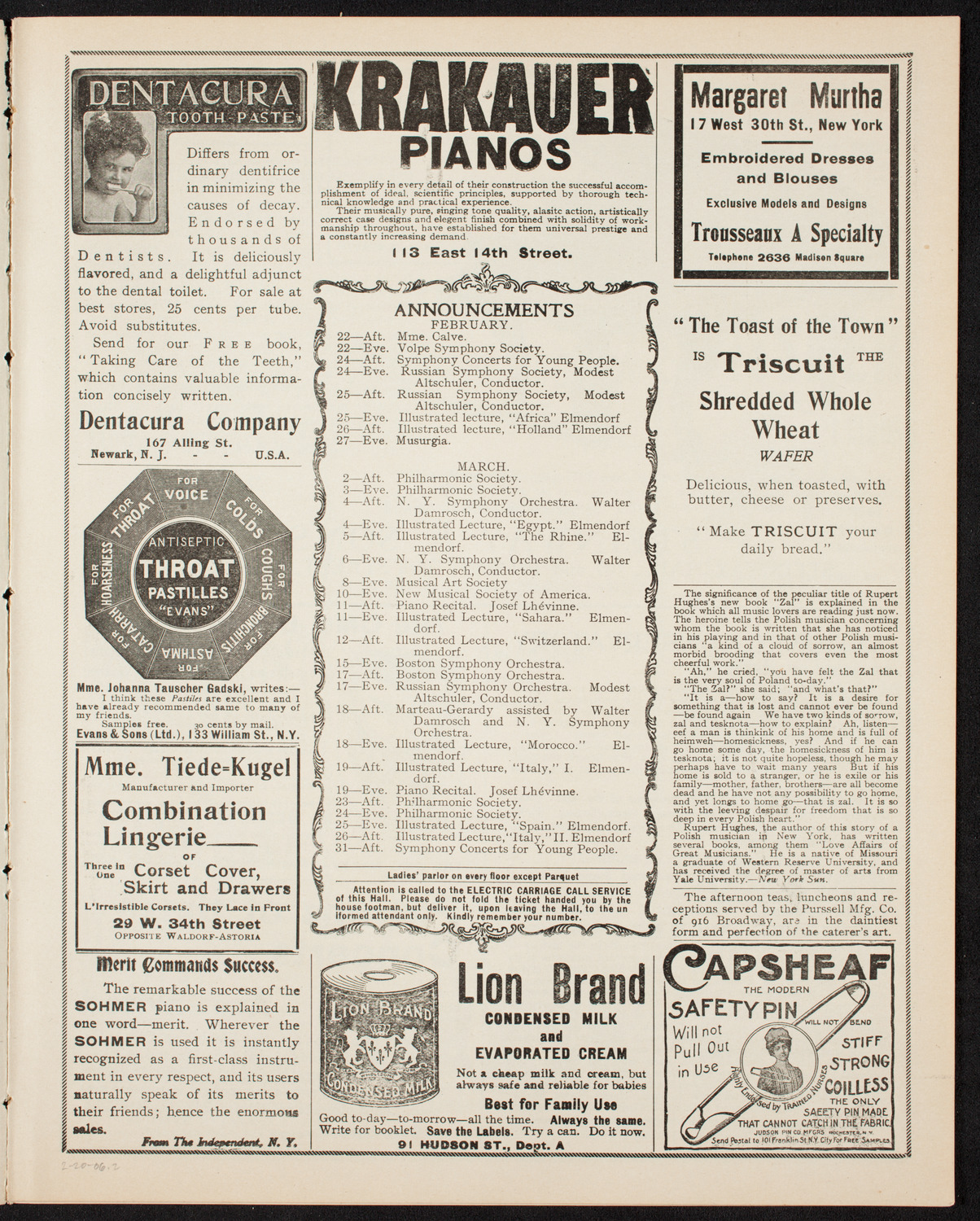 Oratorio Society of New York, February 20, 1906, program page 3