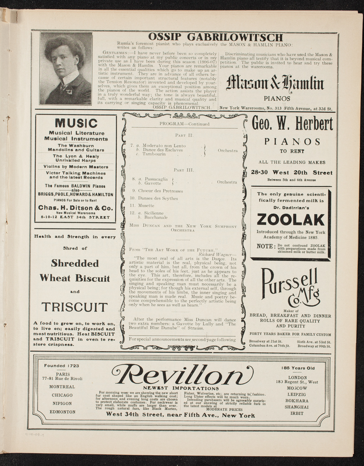 Isadora Duncan, Dancer, with the New York Symphony Orchestra, November 18, 1908, program page 7