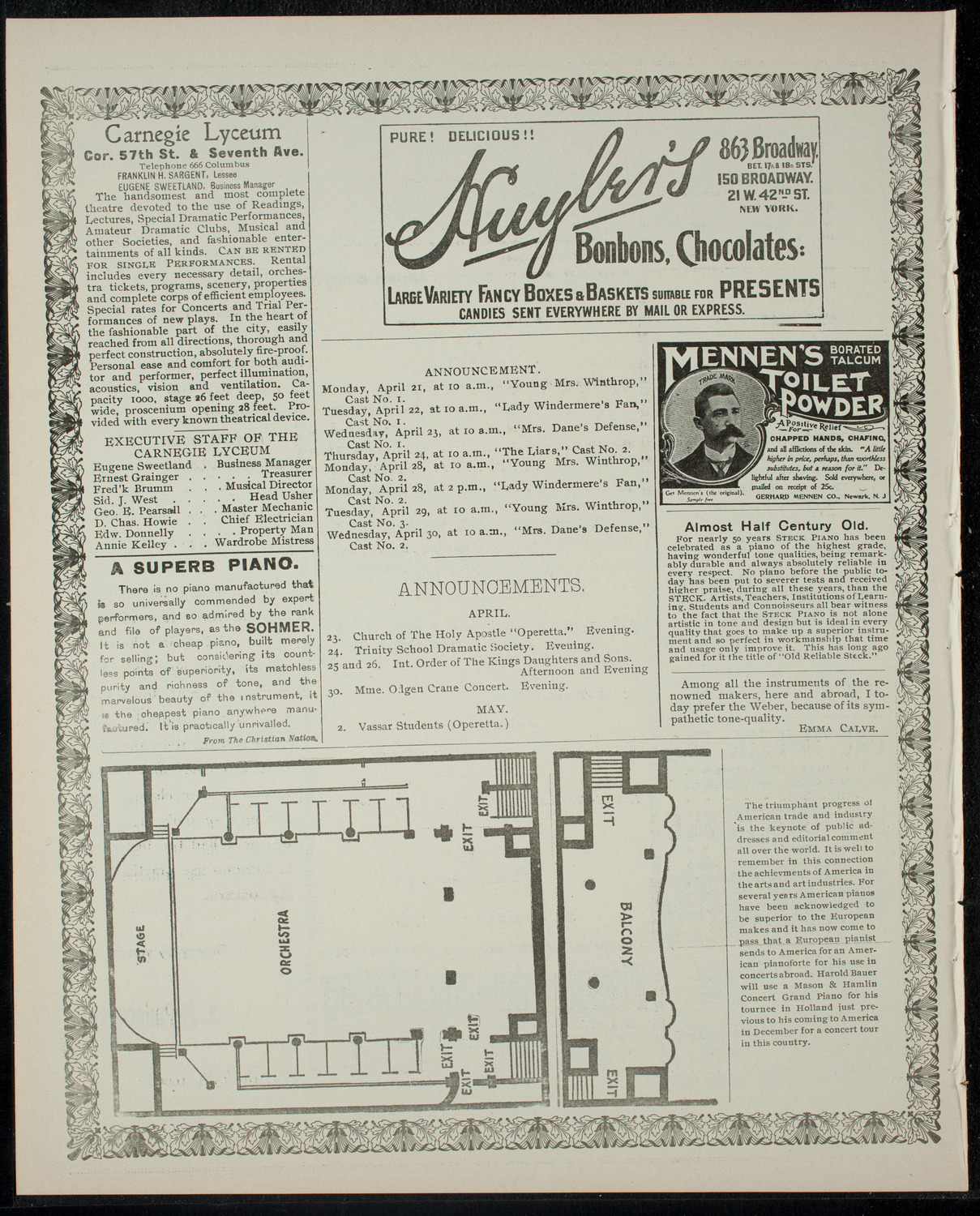 American Academy of the Dramatic Arts Private Dress Rehearsal, April 21, 1902, program page 4