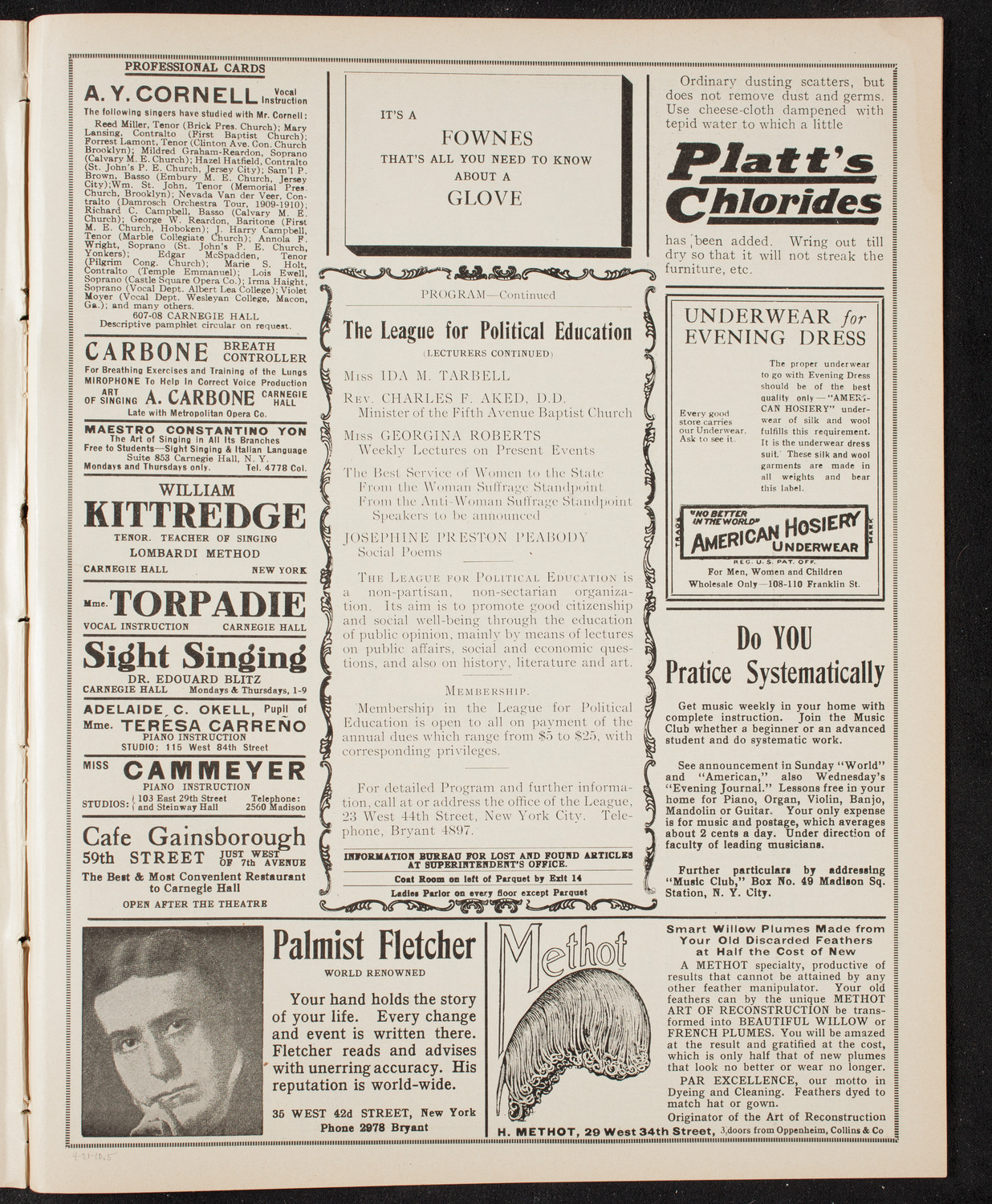 Meeting: The League for Political Education, April 21, 1910, program page 9