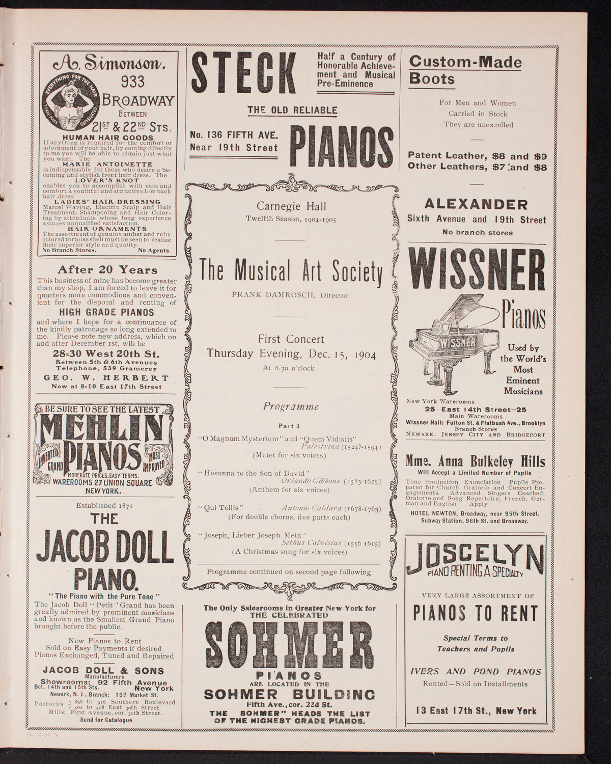 Musical Art Society of New York, December 15, 1904, program page 5