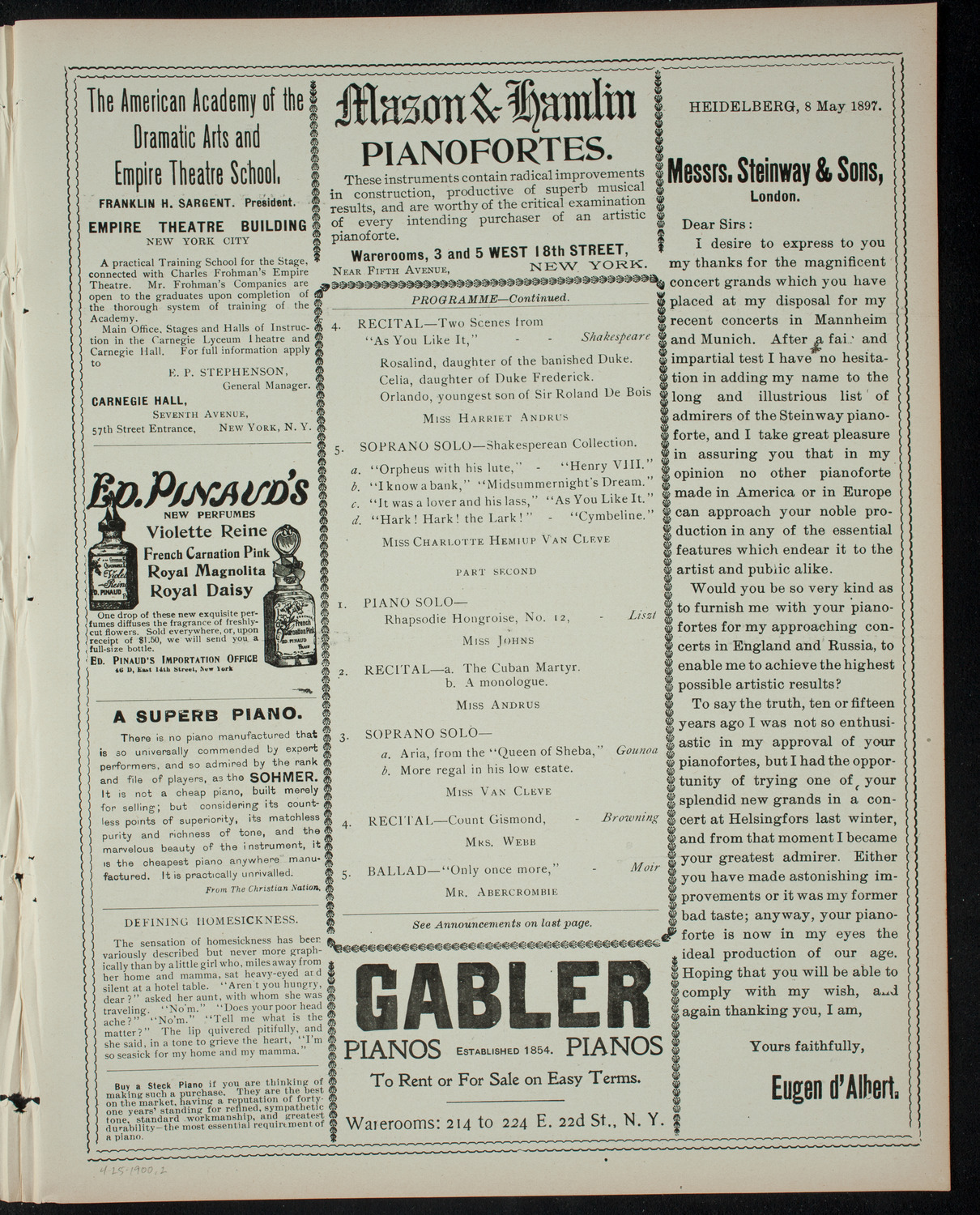 Dramatic Recital presented by Mrs. Harriet Webb, April 25, 1900, program page 3