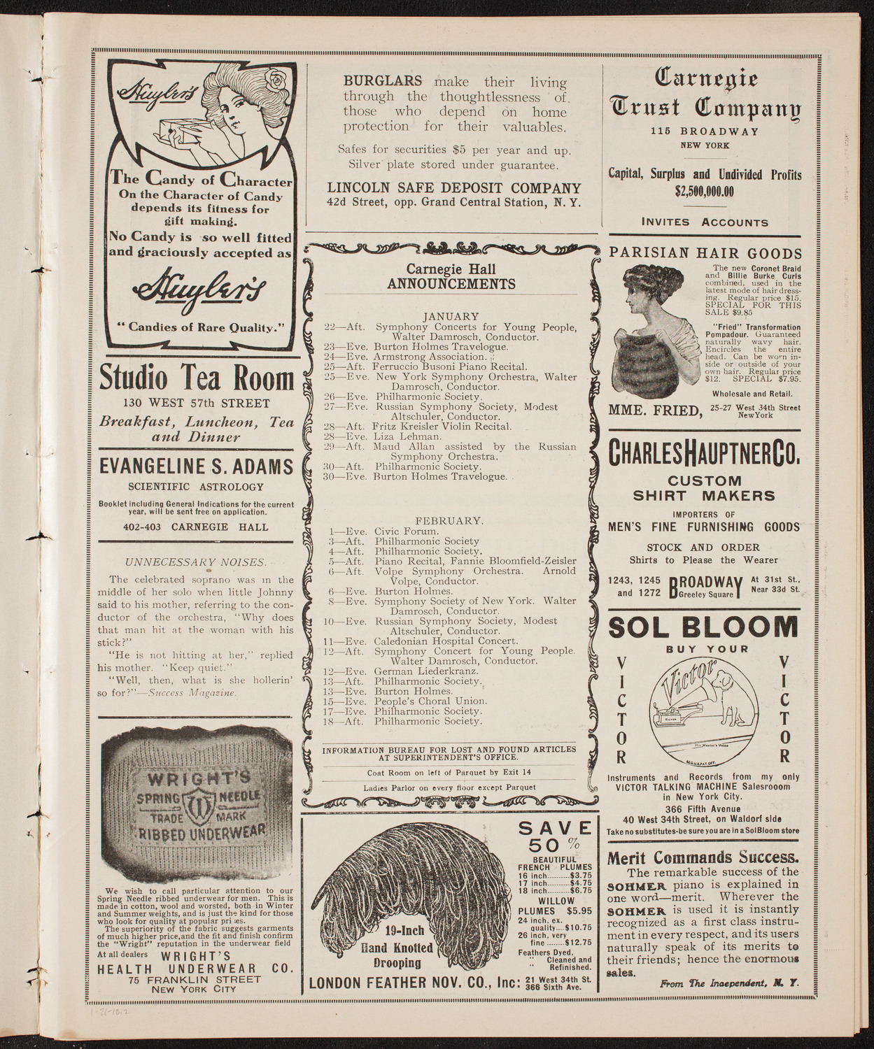 New York Philharmonic, January 21, 1910, program page 3