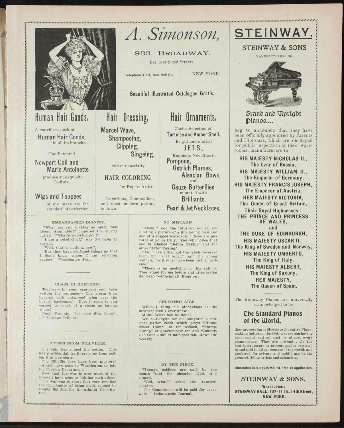 Paur Symphony Orchestra - Sunday Night Popular Concert, November 13, 1898, program page 5