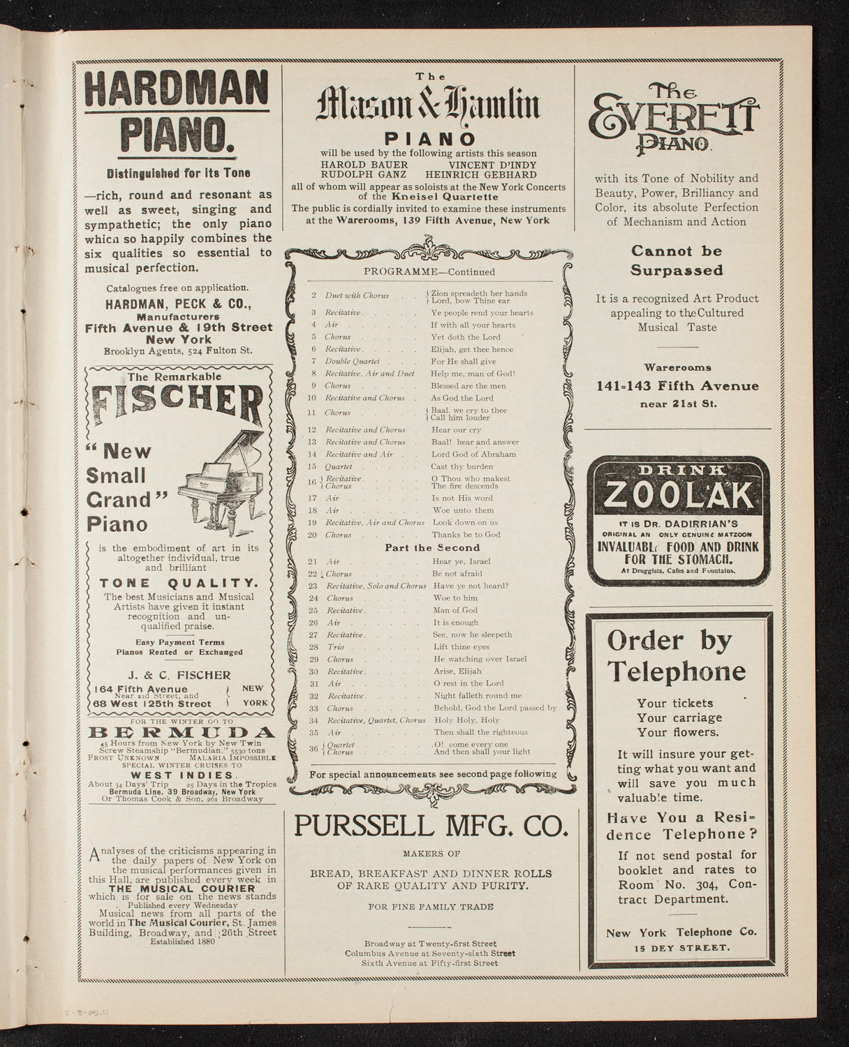 Mendelssohn's Elijah, December 8, 1905, program page 7