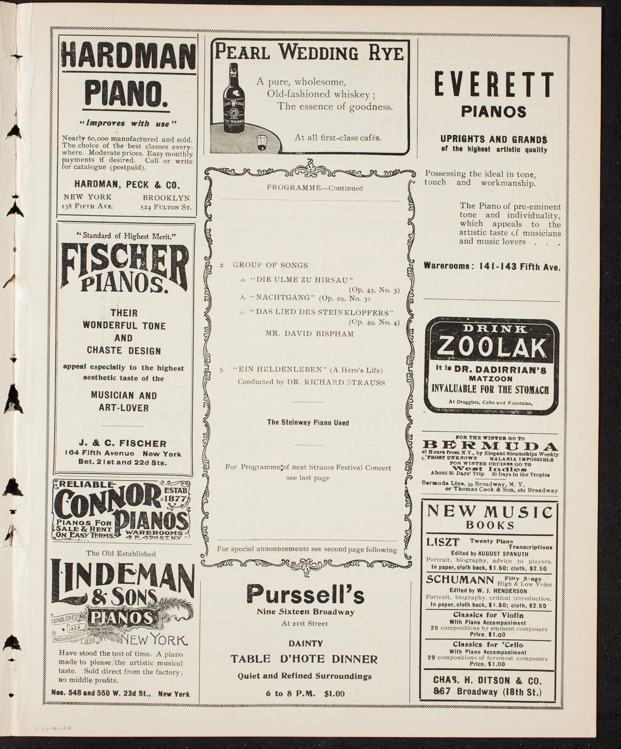 Richard Strauss with Wetzler Symphony Orchestra, February 27, 1904, program page 7