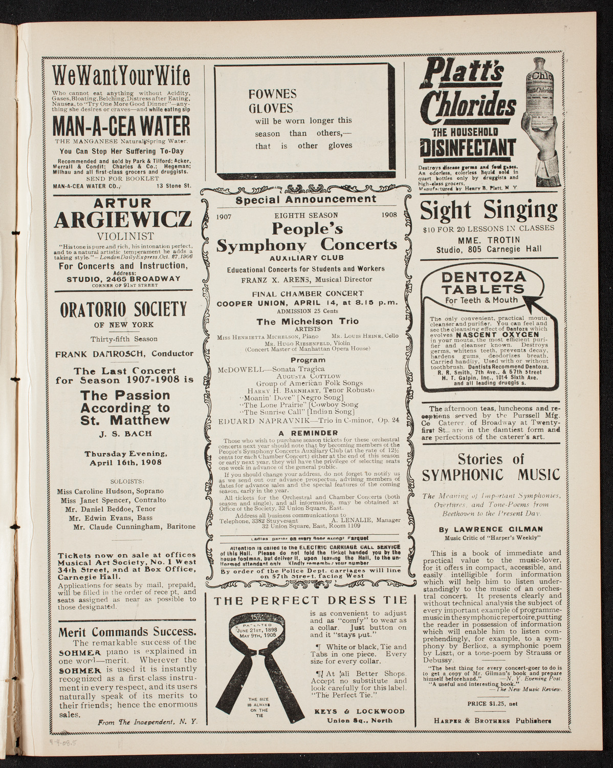 Vladimir de Pachmann, Piano, April 4, 1908, program page 9