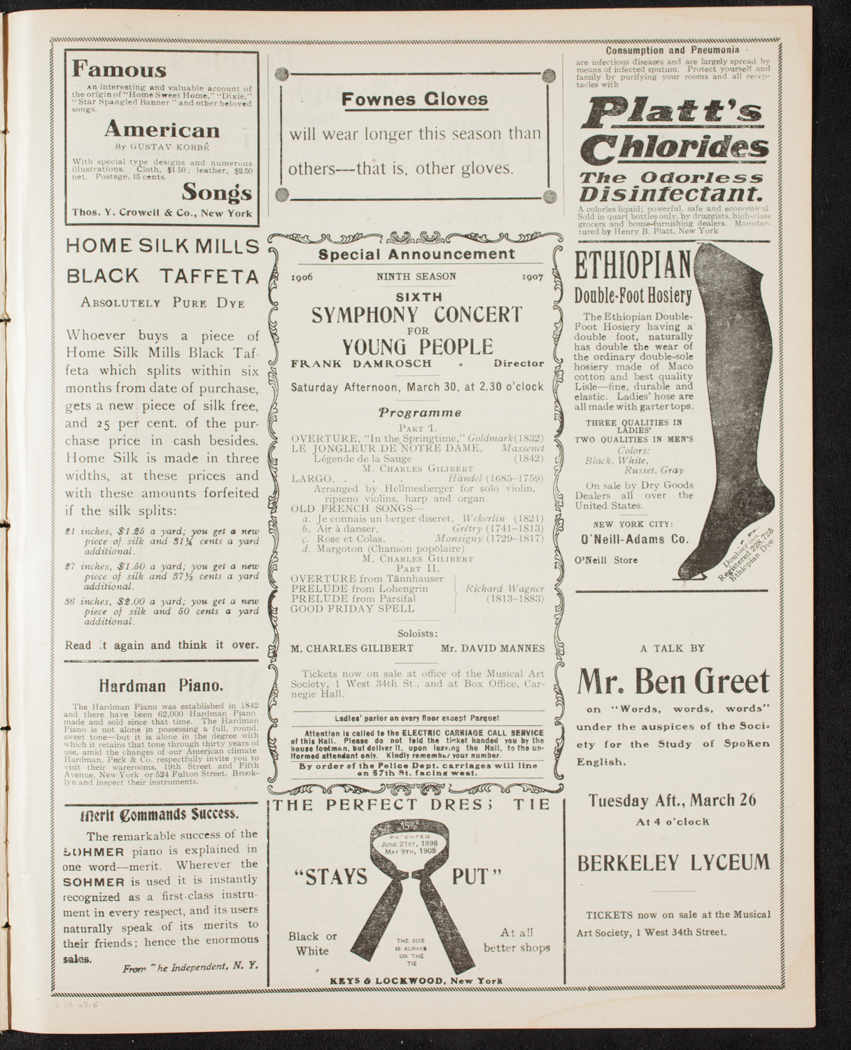 Benefit: Society of St. Vincent de Paul, March 24, 1907, program page 9