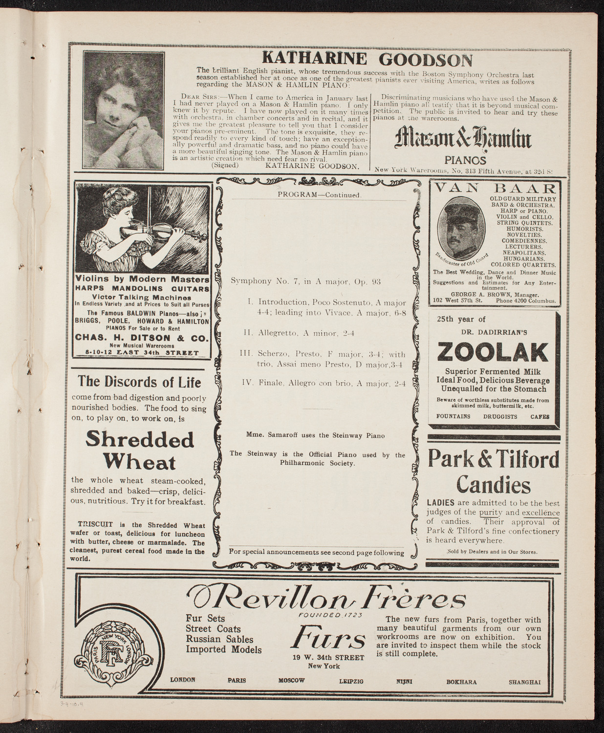 New York Philharmonic, March 4, 1910, program page 7