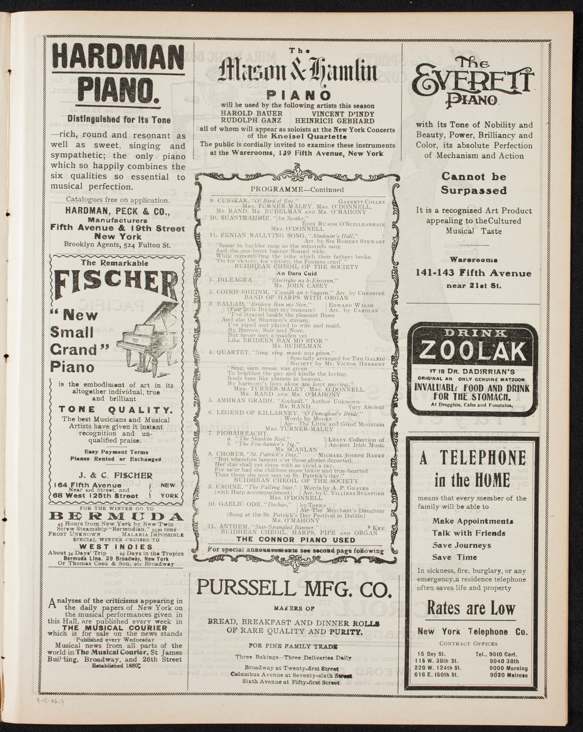 Gaelic Society: Feis Ceoil Agus Seanachas, April 15, 1906, program page 7