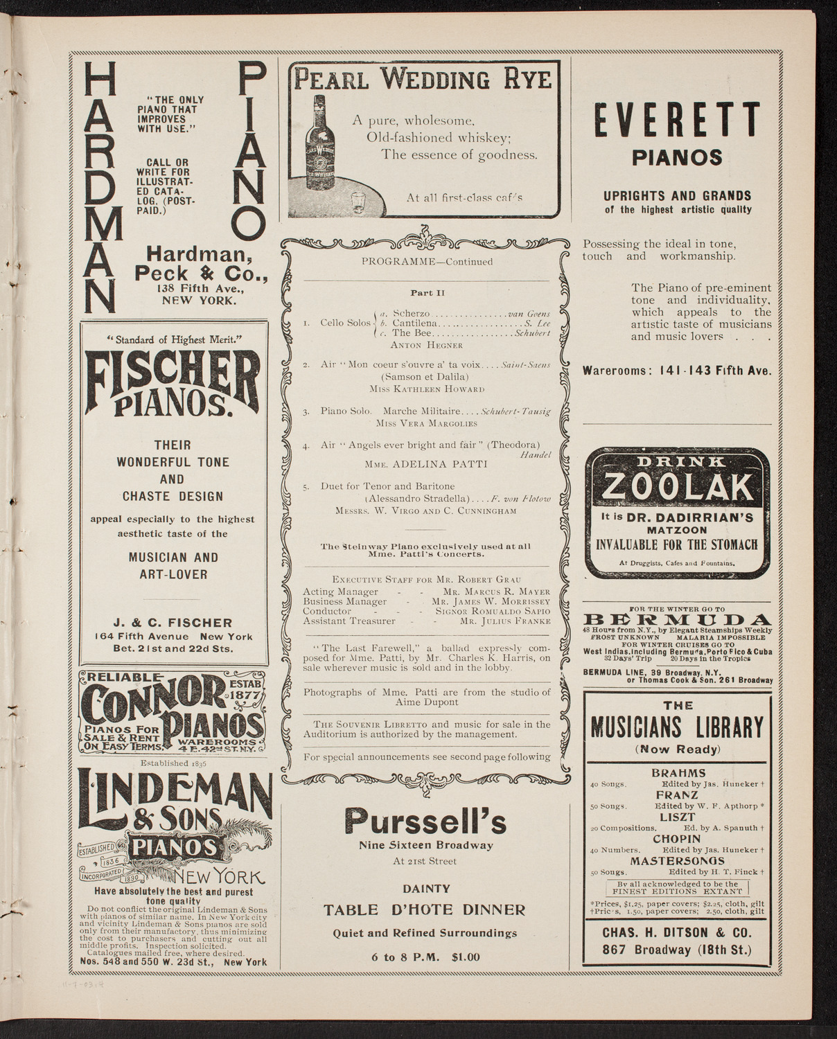 Adelina Patti, November 7, 1903, program page 7