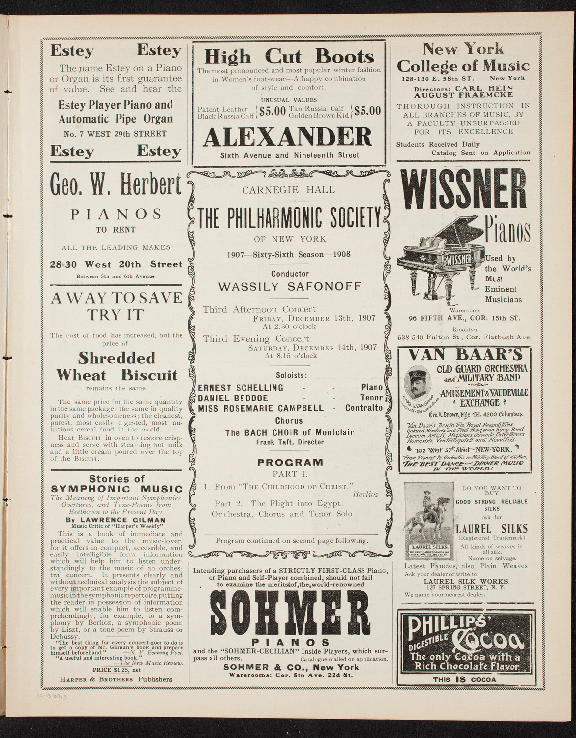 New York Philharmonic, December 13, 1907, program page 5