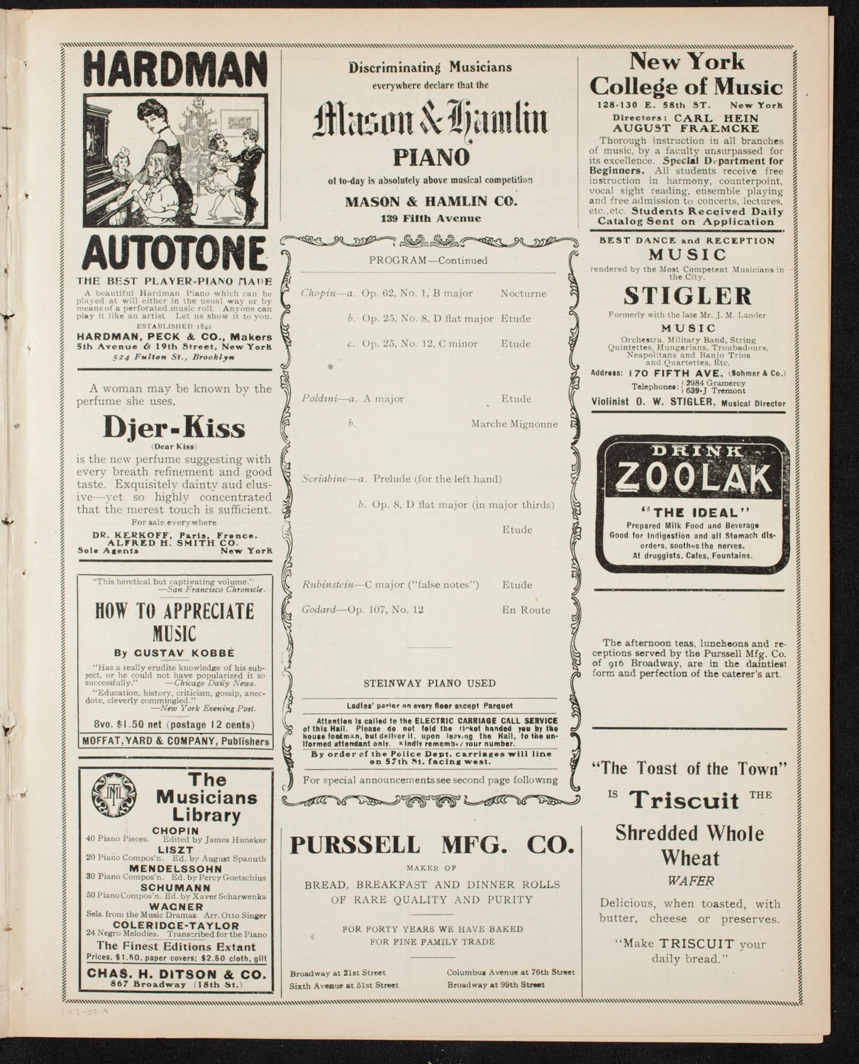 Josef Lhévinne, Piano, January 13, 1907, program page 7