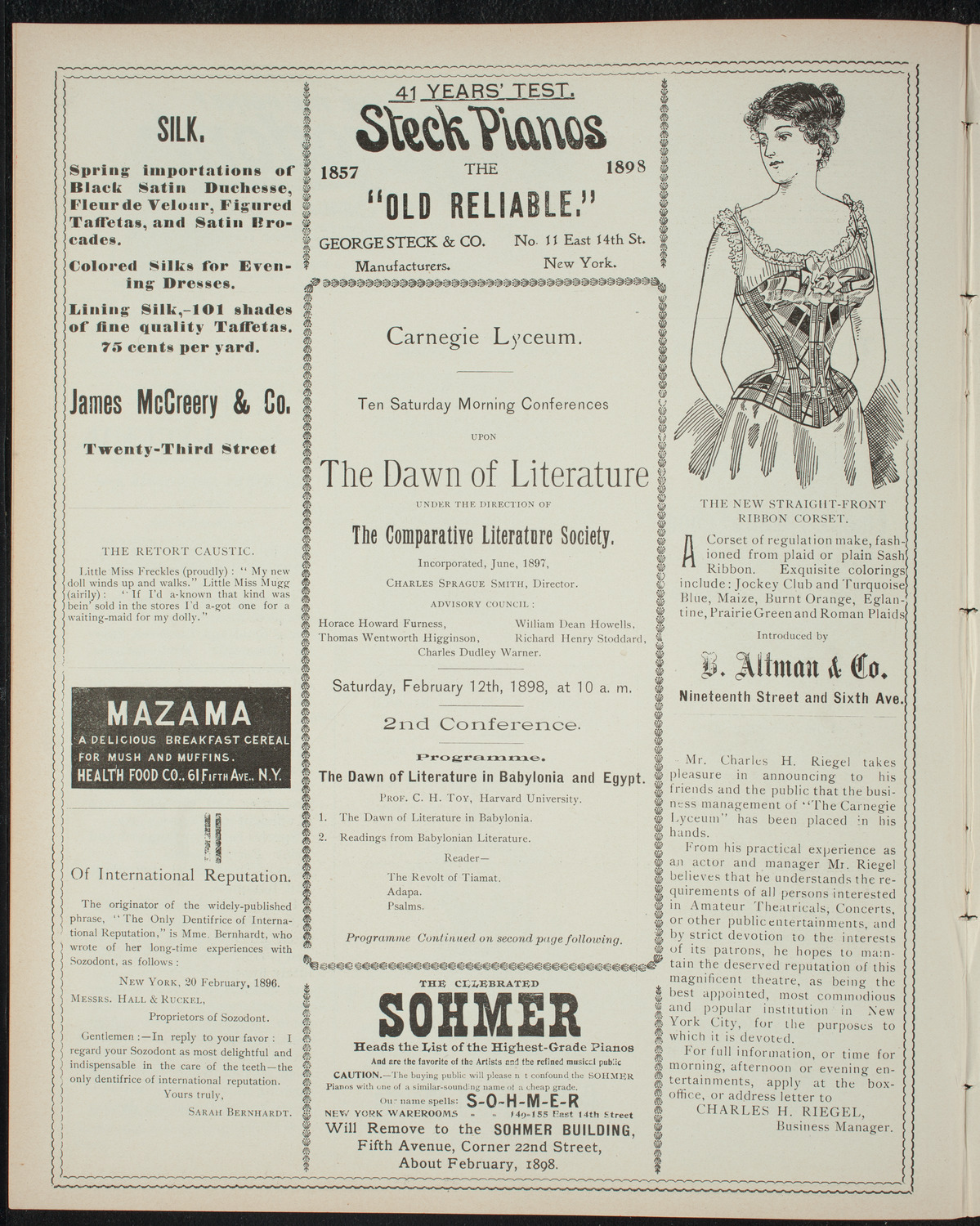 Comparative Literature Society Saturday Morning Conference, February 12, 1898, program page 4