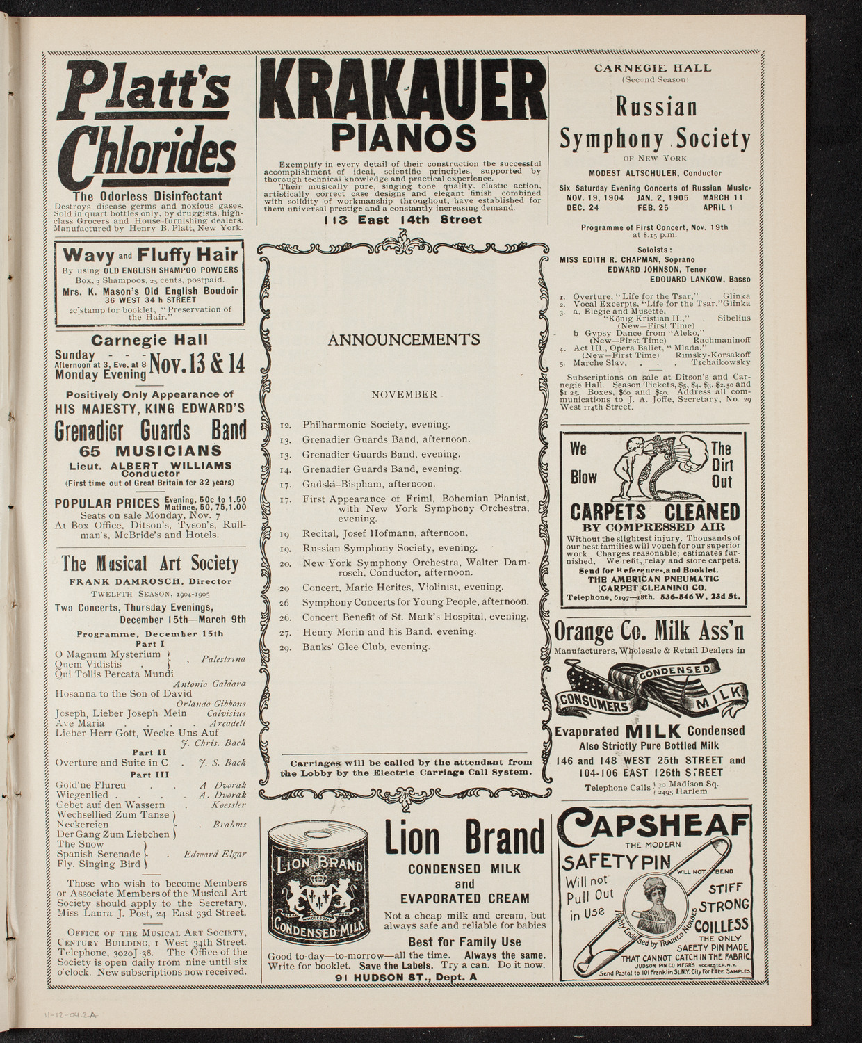 Marcella Sembrich, Soprano, November 12, 1904, program page 3