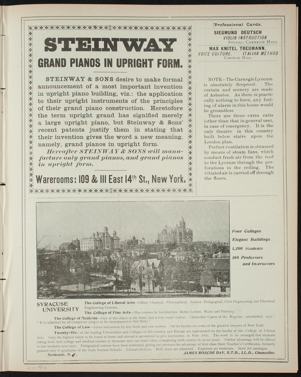 Performance by Senior Members of the American Academy of the Dramatic Arts, February 11, 1898, program page 5