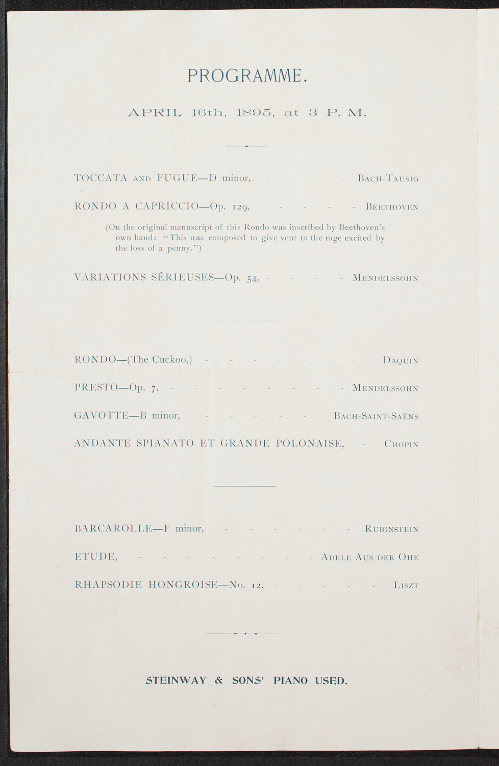 Adele Aus der Ohe, April 16, 1895, program page 2