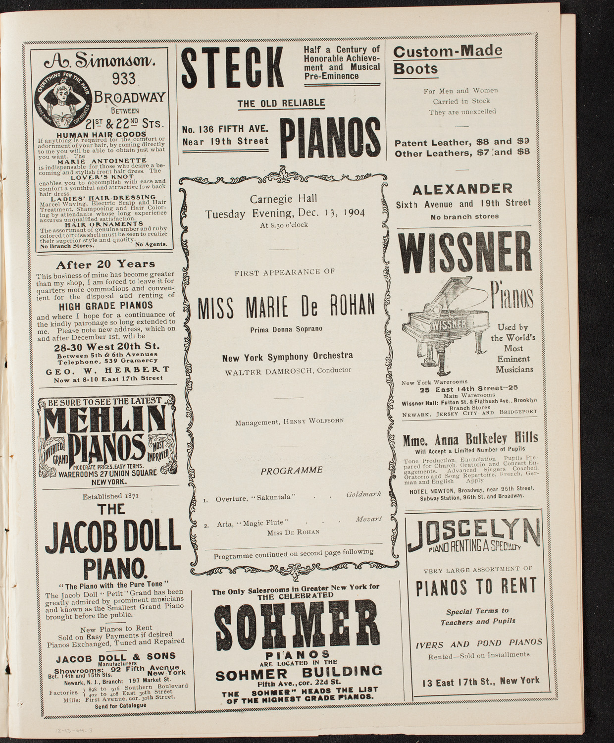 Marie de Rohan with New York Symphony Orchestra, December 13, 1904, program page 5