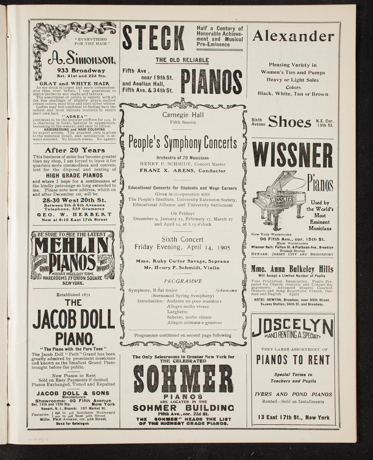 People's Symphony Concert, April 14, 1905, program page 5