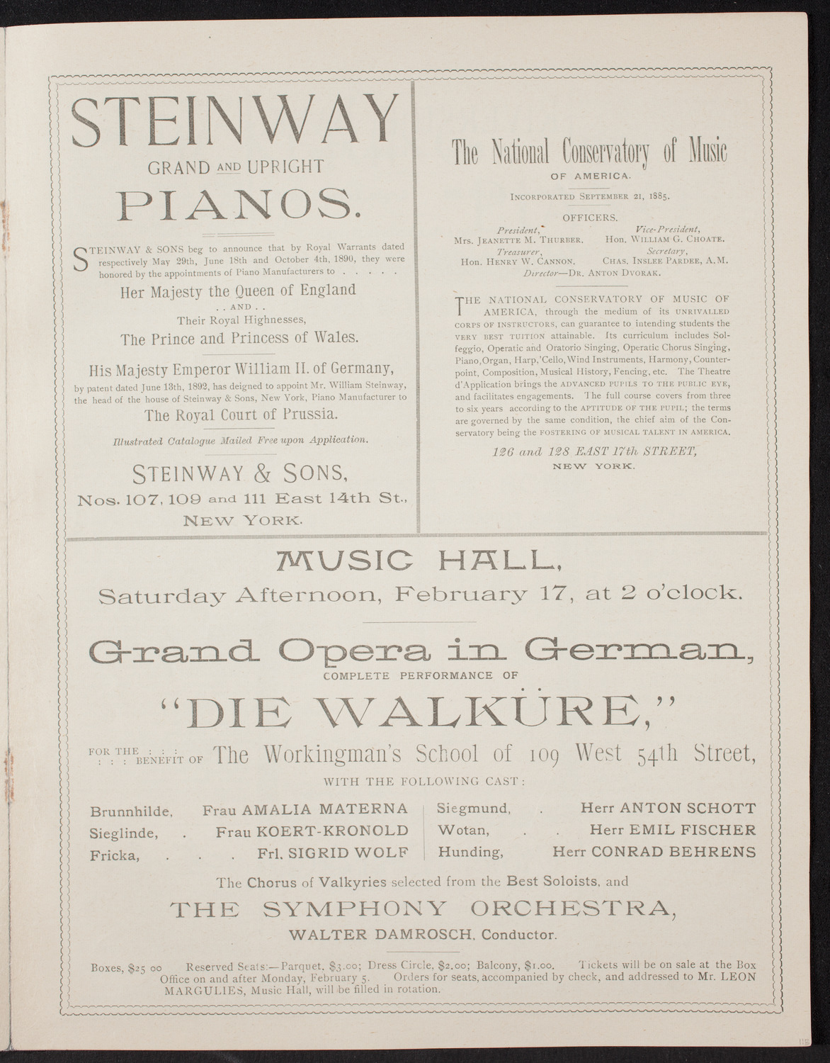 Damrosch Sunday Concert, January 28, 1894, program page 5