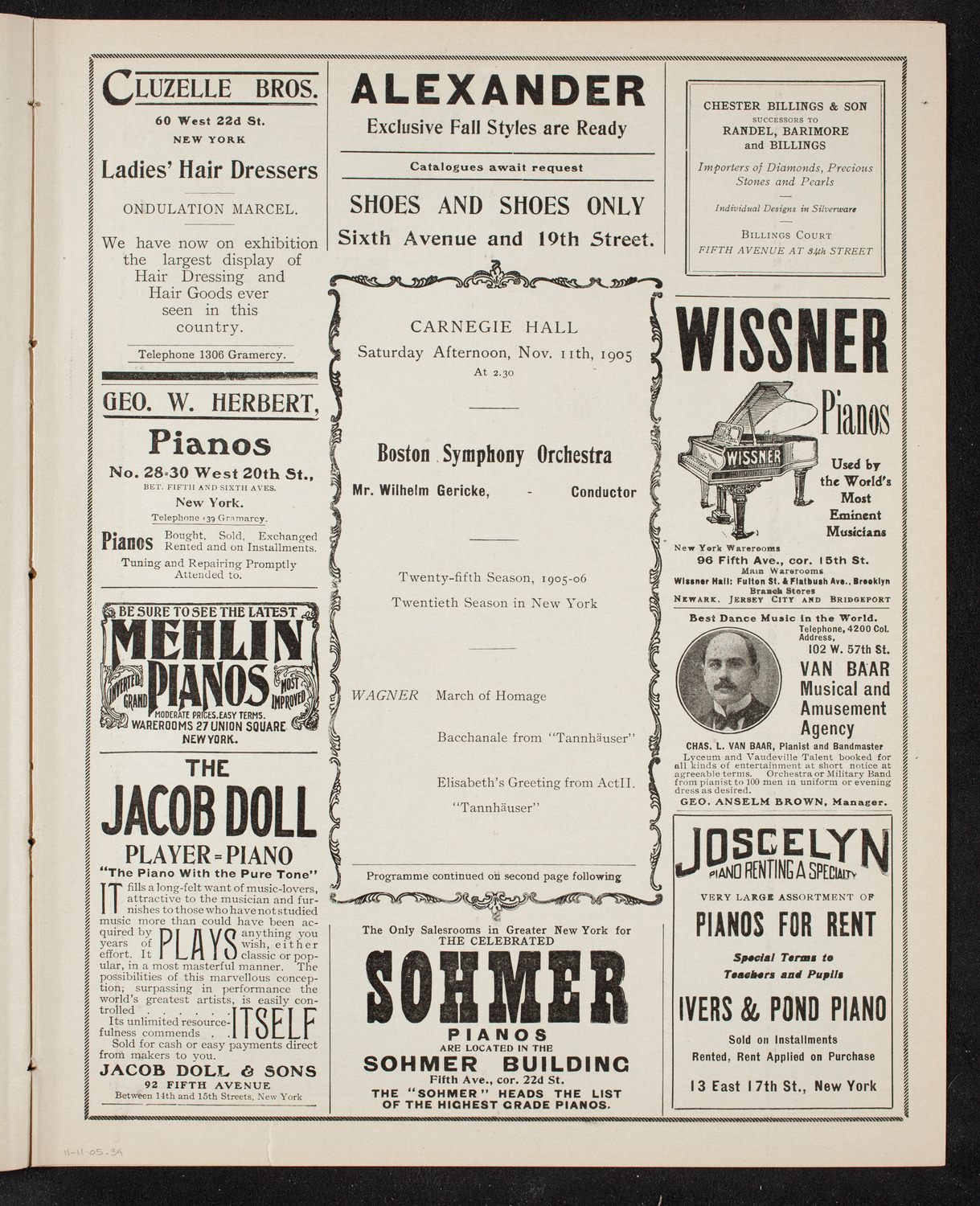 Boston Symphony Orchestra, November 11, 1905, program page 5