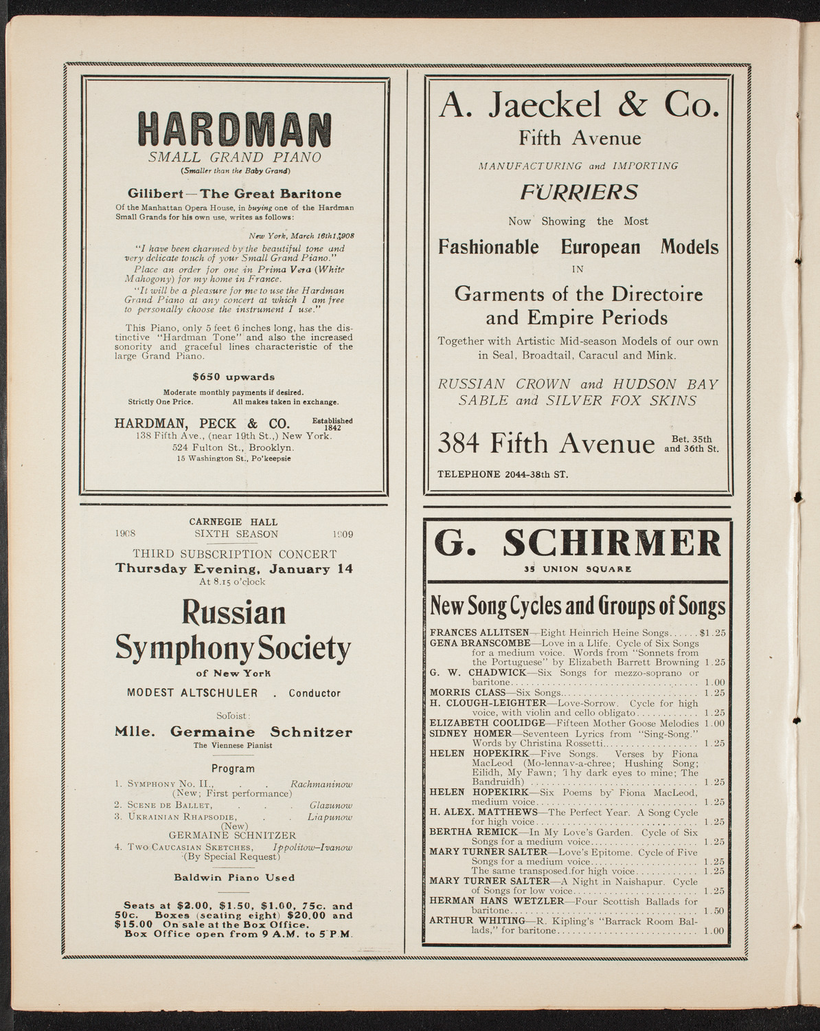 Ben Greet Players with New York Symphony Orchestra, January 2, 1909, program page 8