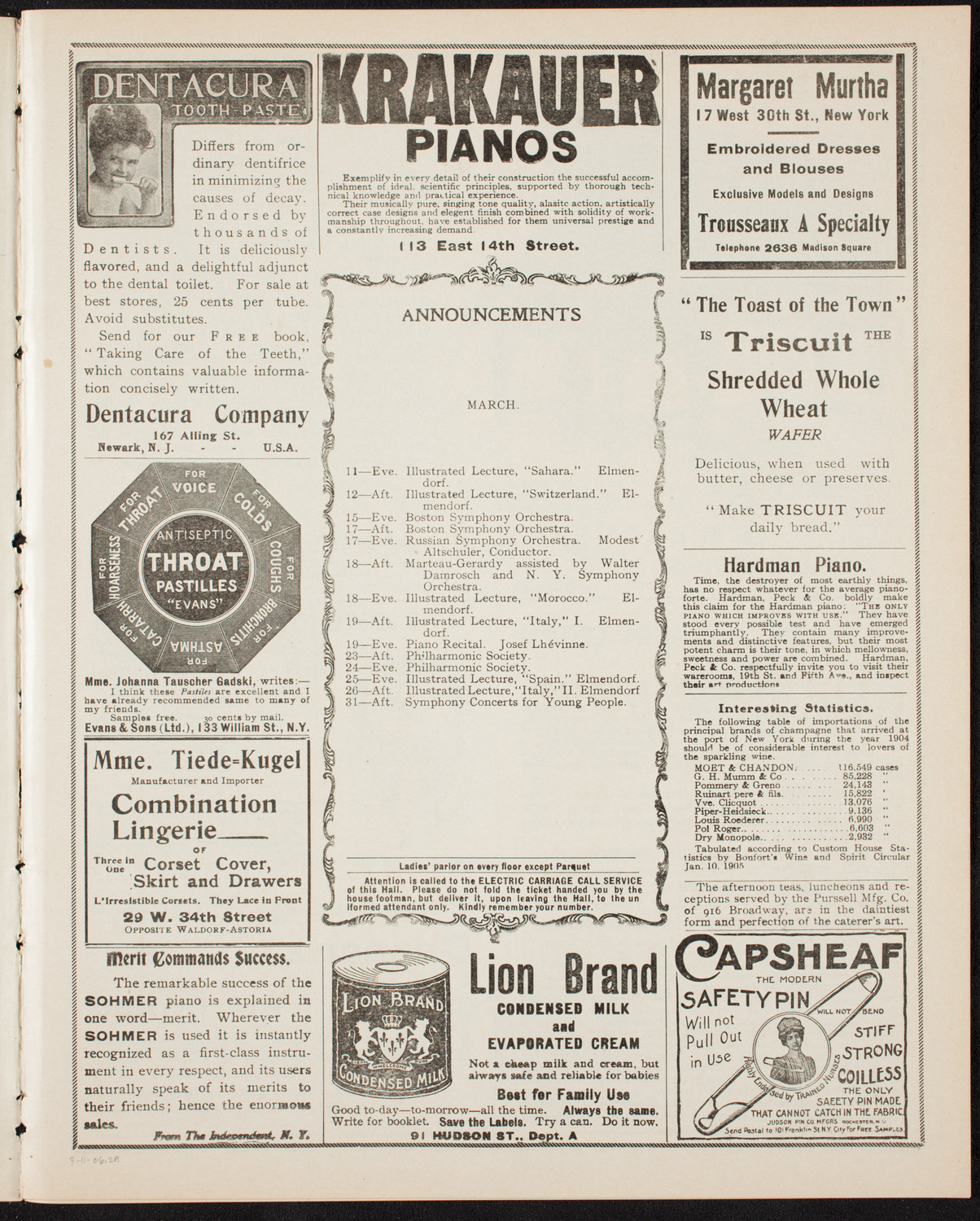Josef Lhévinne, Piano, March 11, 1906, program page 3