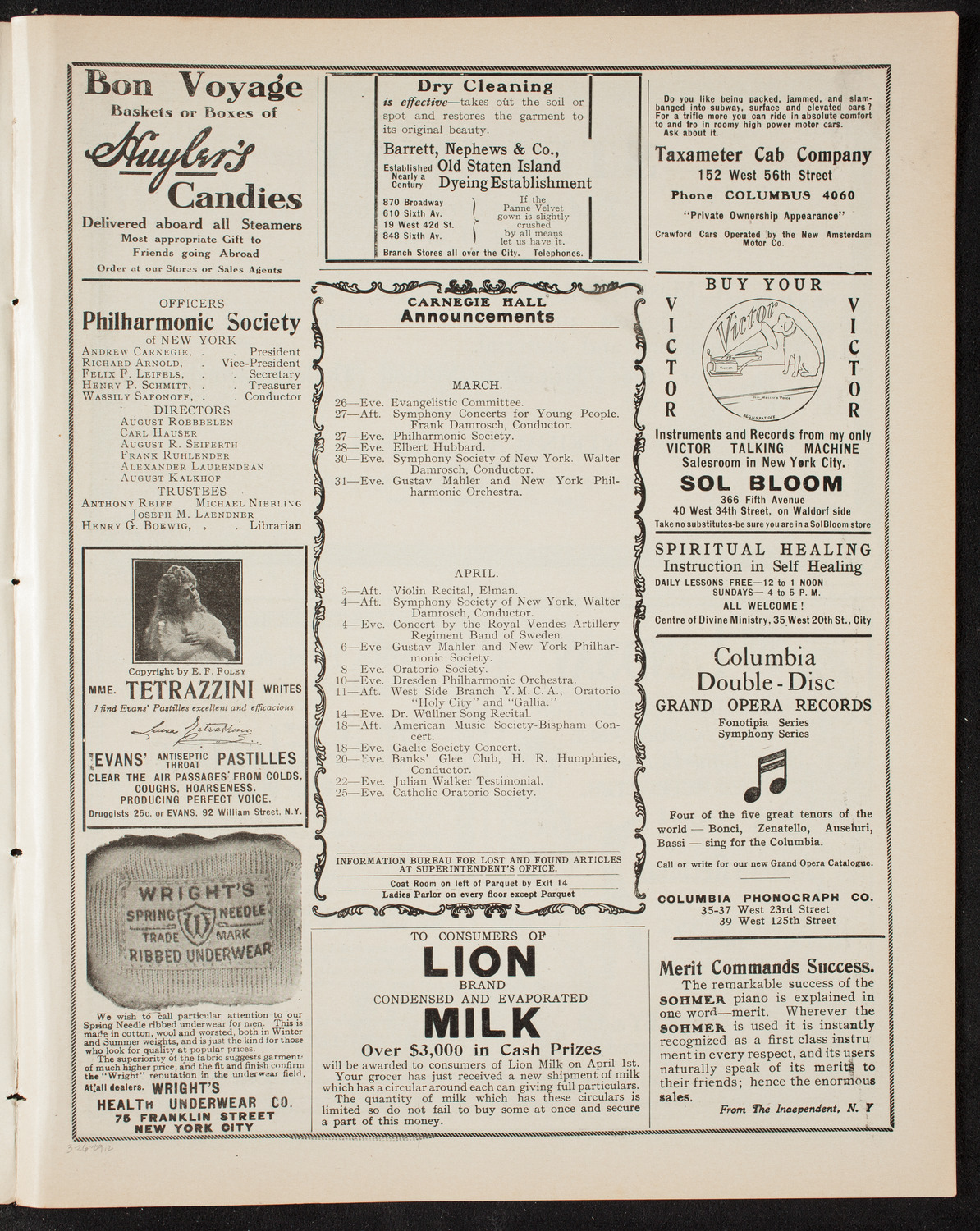New York Philharmonic, March 26, 1909, program page 3