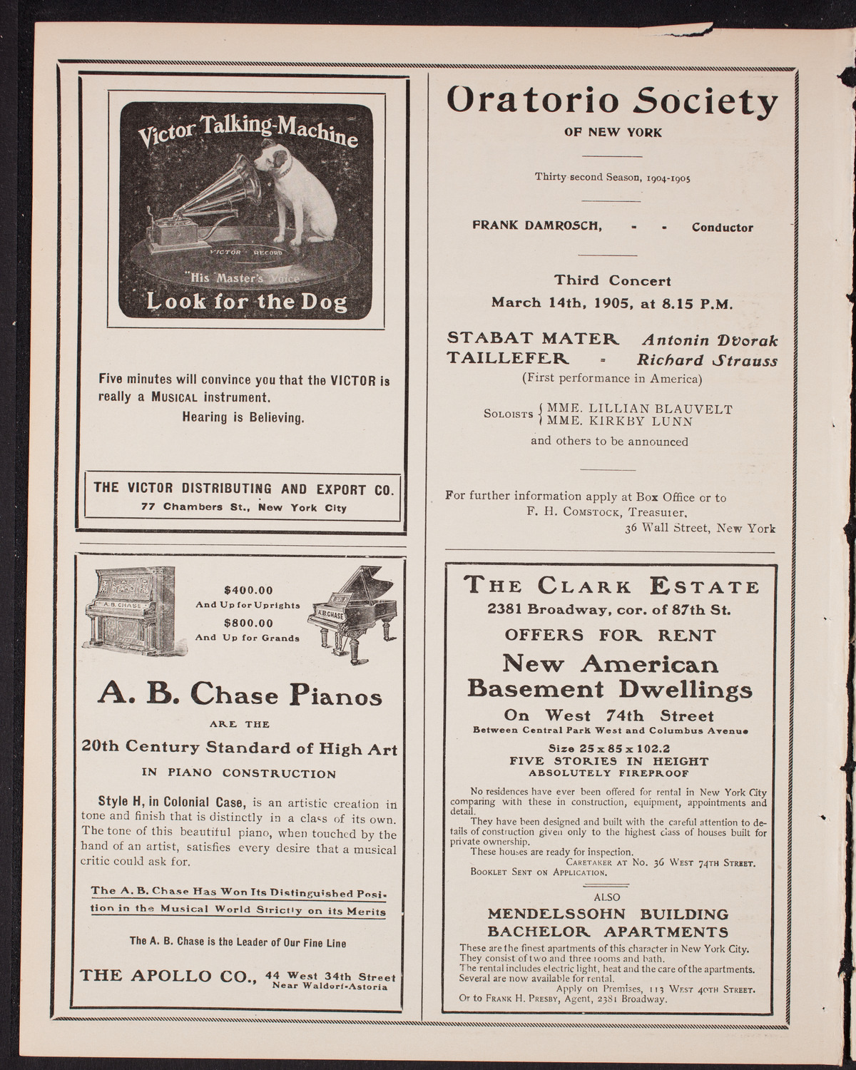 Eugène Ysaÿe and Eugen d'Albert with the New York Symphony Orchestra, January 24, 1905, program page 2