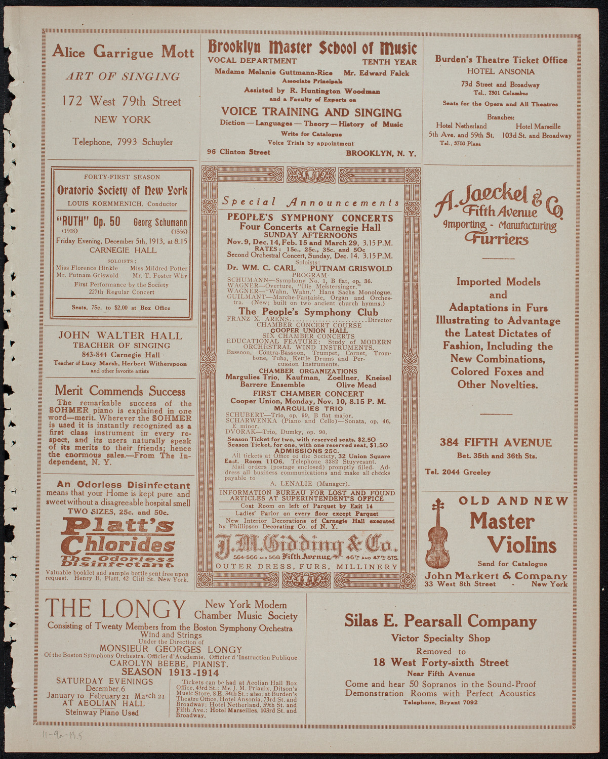 People's Symphony Concert, November 9, 1913, program page 9