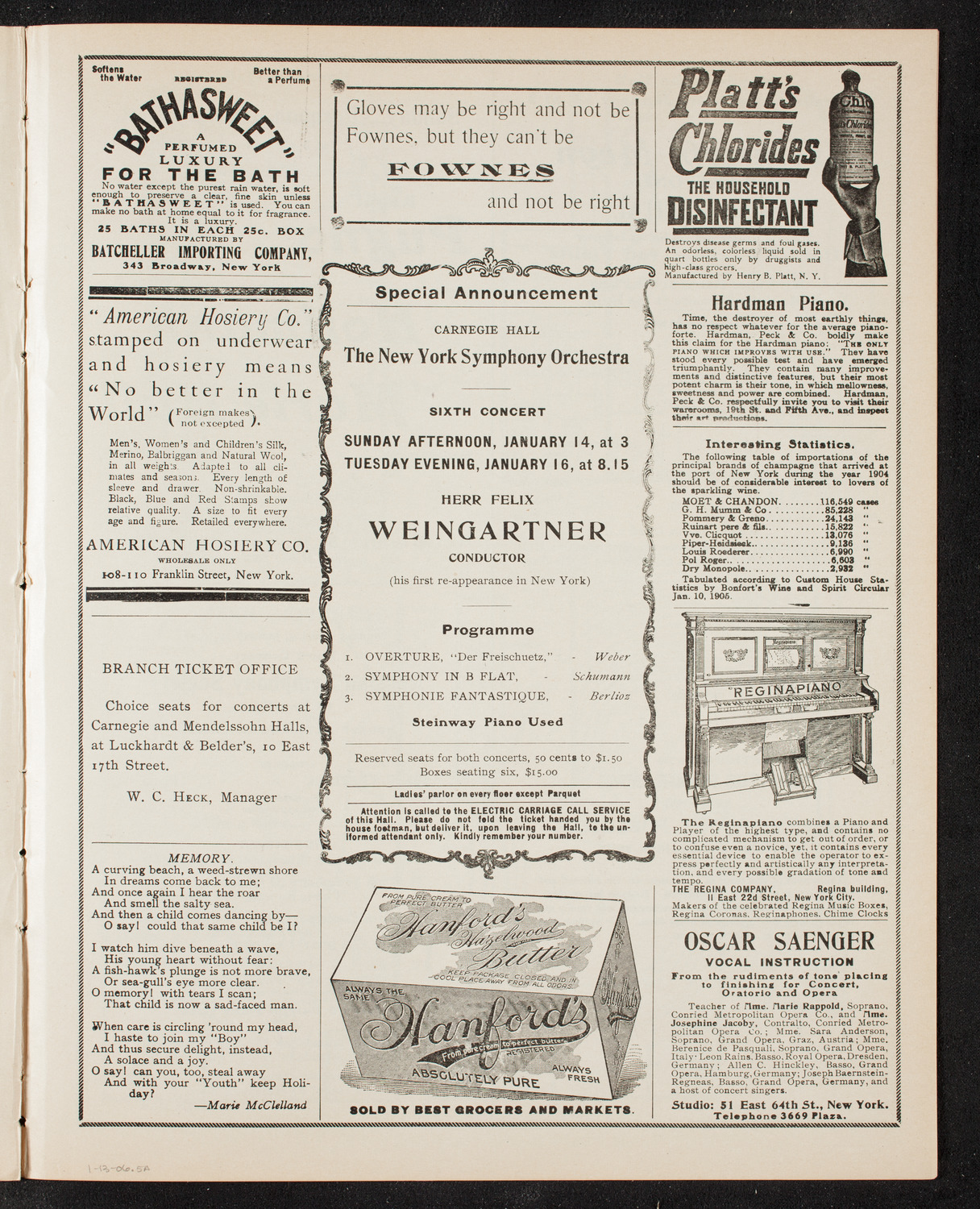 Boston Symphony Orchestra, January 13, 1906, program page 9