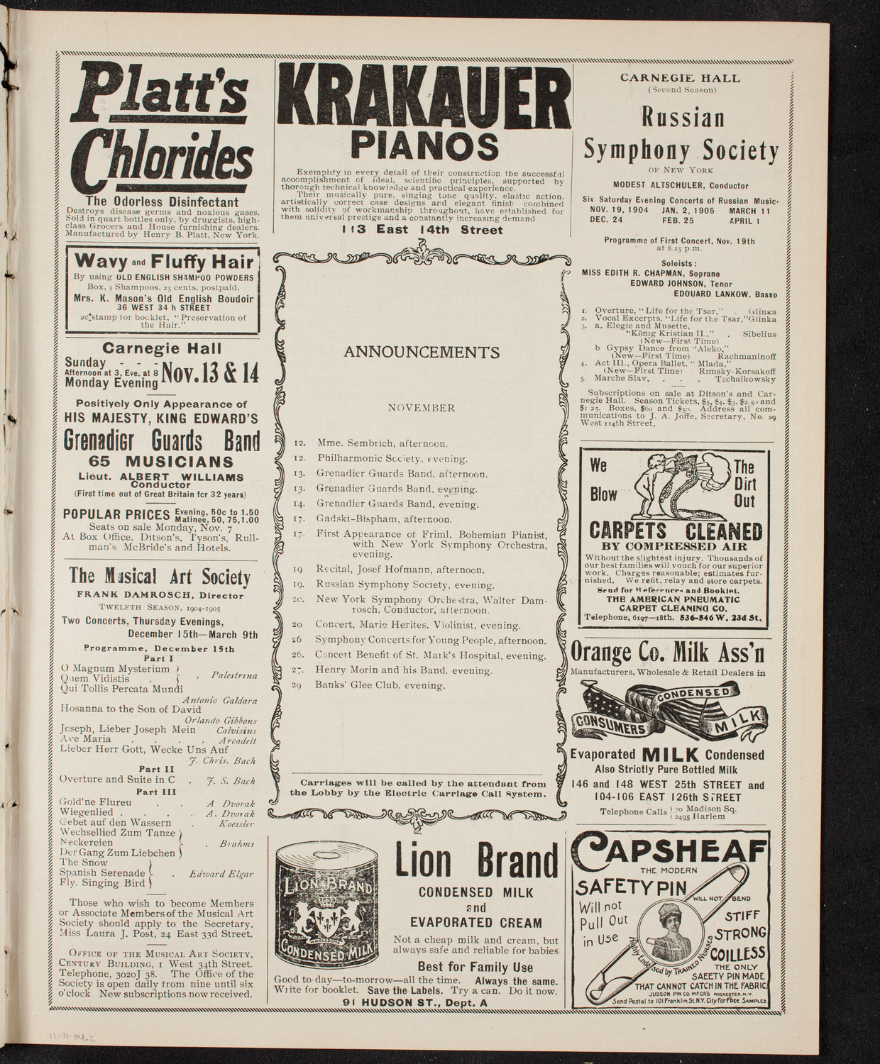 New York Philharmonic, November 11, 1904, program page 3