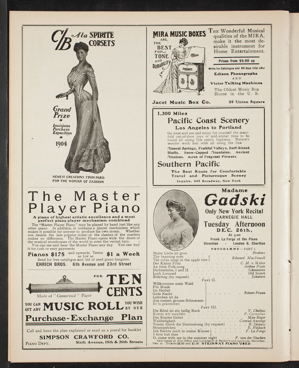 Jan Kubelik, Violin, December 24, 1905, program page 8