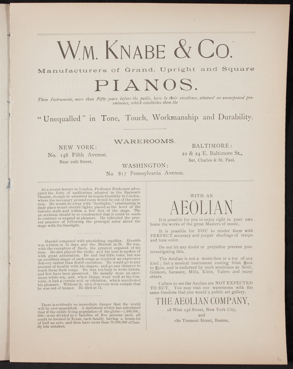 Urania Scientific Theatre, May 8, 1892, program page 3