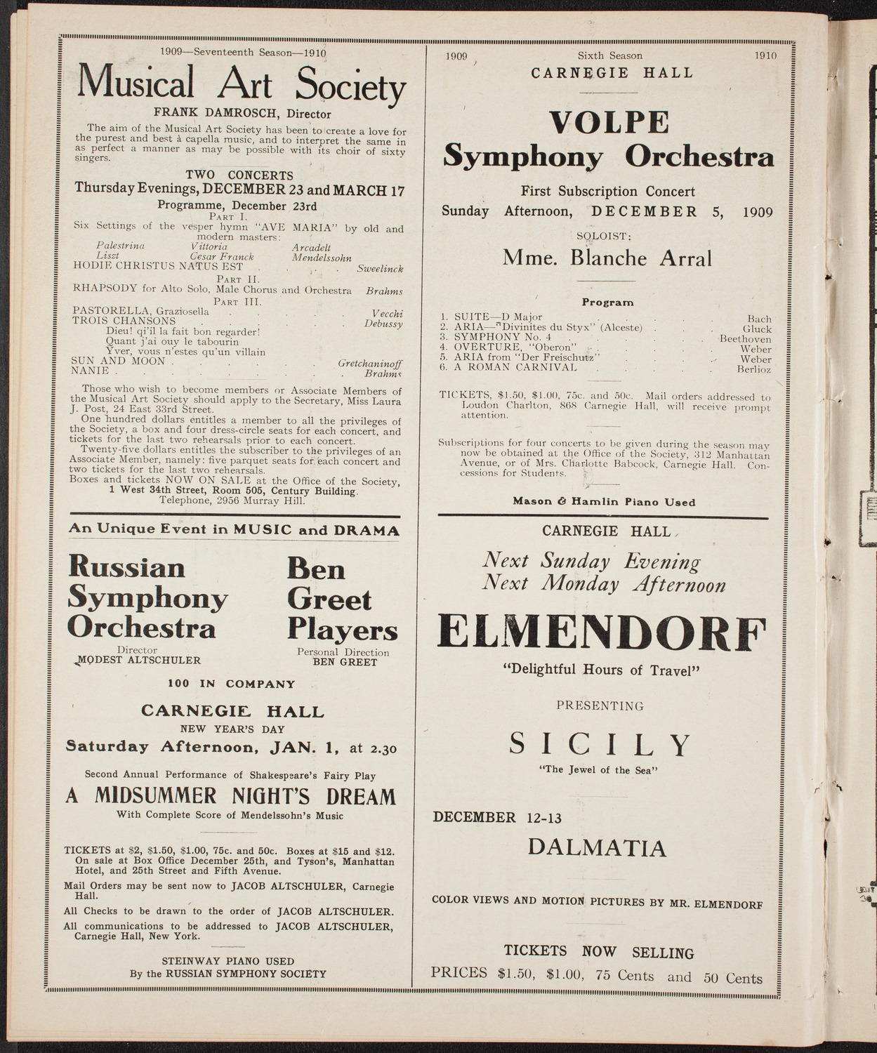 Russian Symphony Society of New York, December 2, 1909, program page 10