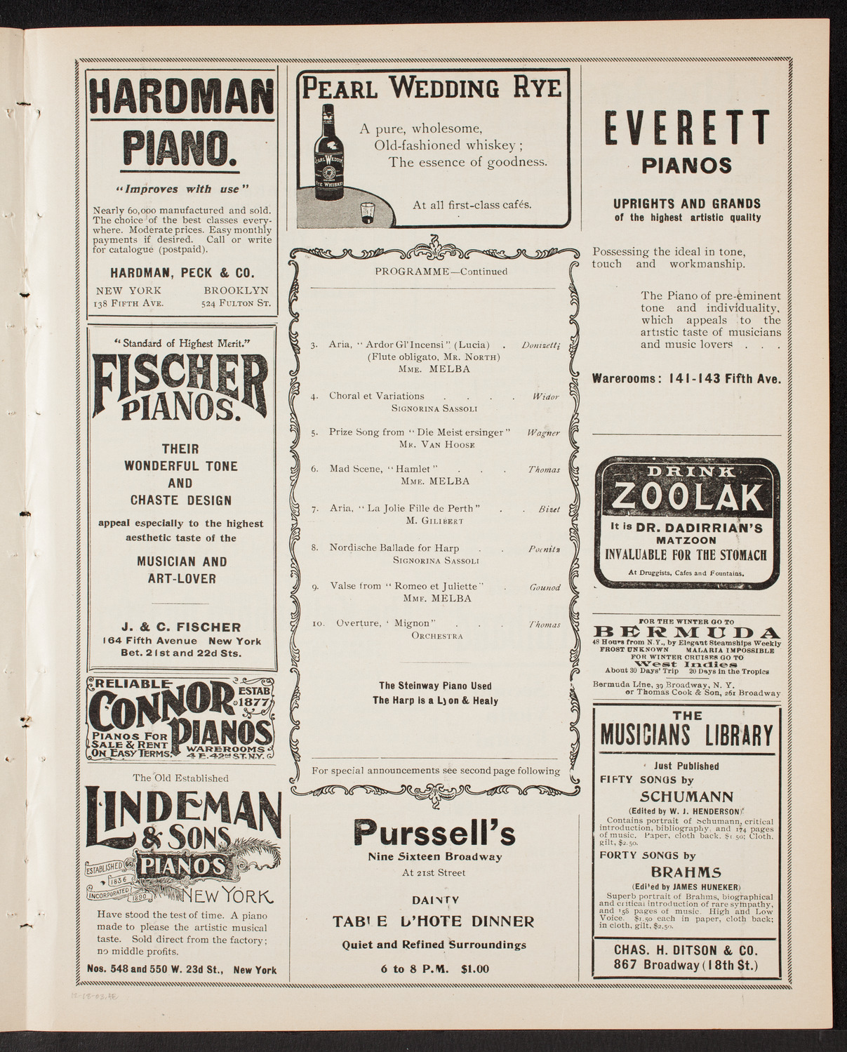 Nellie Melba, Soprano, and Her Concert Company, December 18, 1903, program page 7