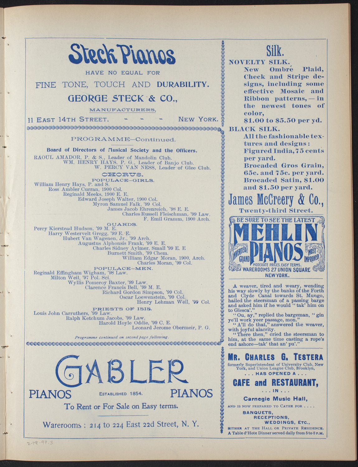 Columbia College Musical Society, February 18, 1897, program page 5