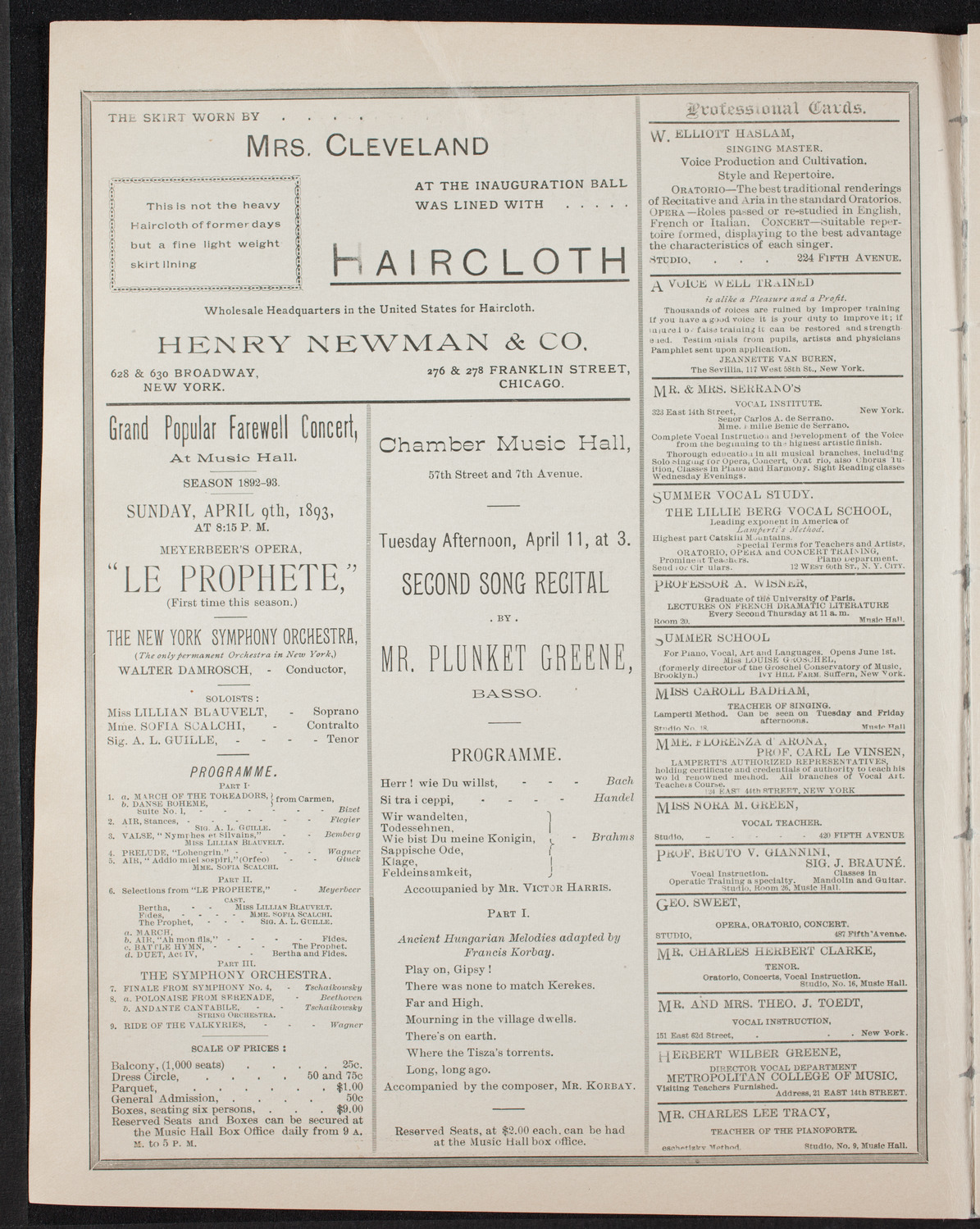 Oratorio Society of New York, April 7, 1893, program page 2