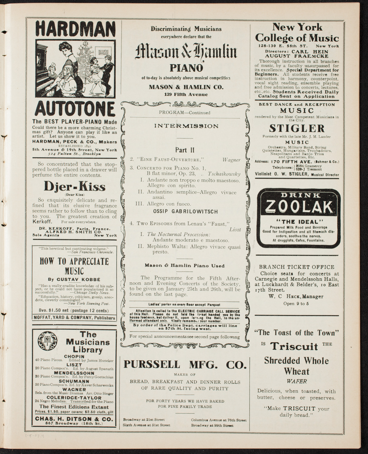 New York Philharmonic, January 5, 1907, program page 7