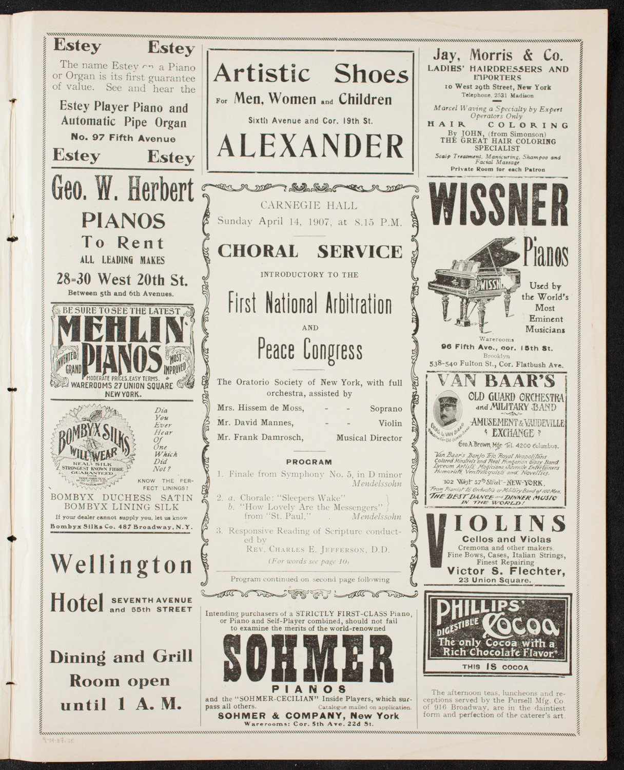 National Arbitration and Peace Congress: Choral Service, April 14, 1907, program page 5